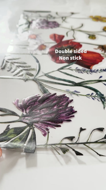 2x Botanical Meadow Flower Window Decal Corners