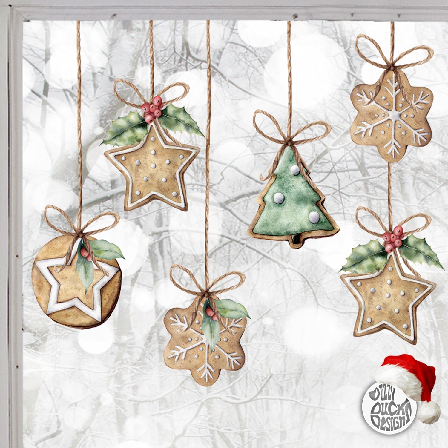 8 Christmas Cookie Window Decals - Dizzy Duck Designs