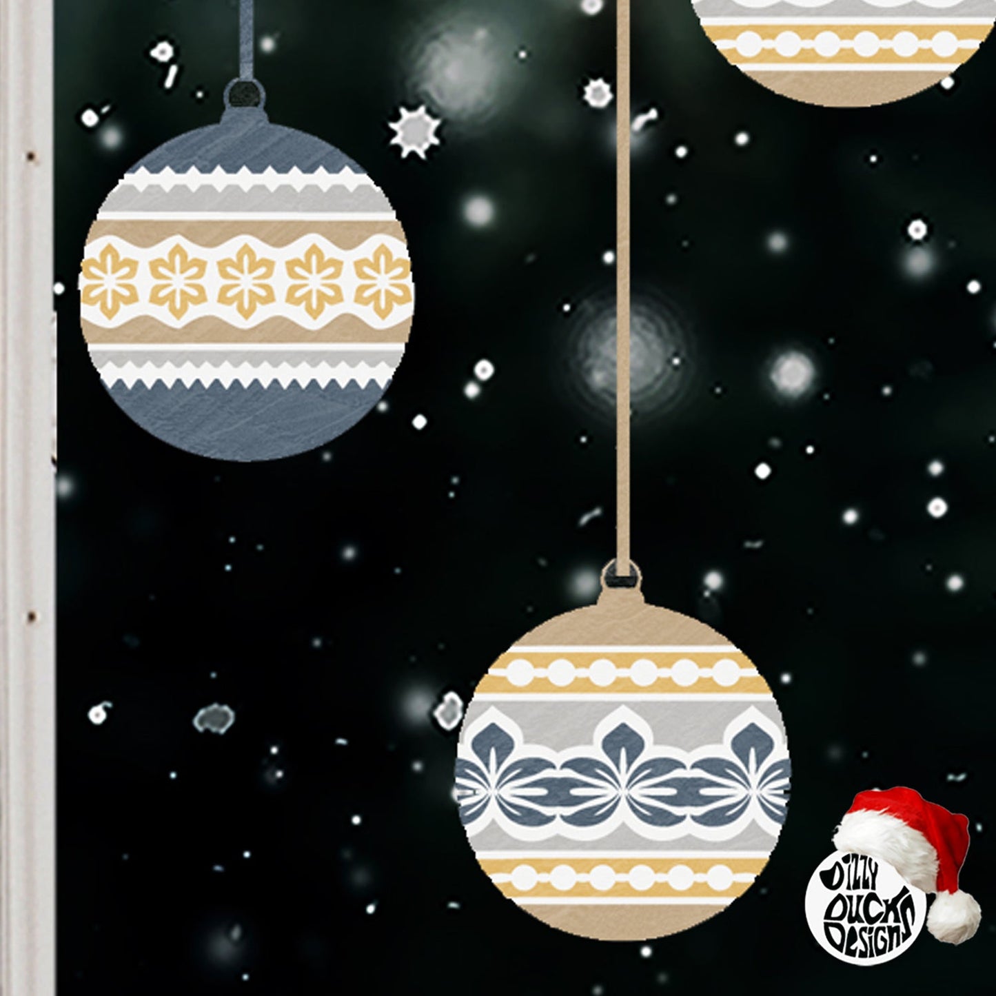 10 Nordic Christmas Bauble Window Decals - Blue/Yellow - Dizzy Duck Designs