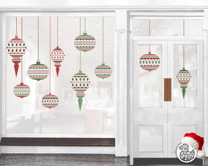 Decal 10 Moroccan Christmas Bauble Shop Window Decals - Red/Green Dizzy Duck Designs