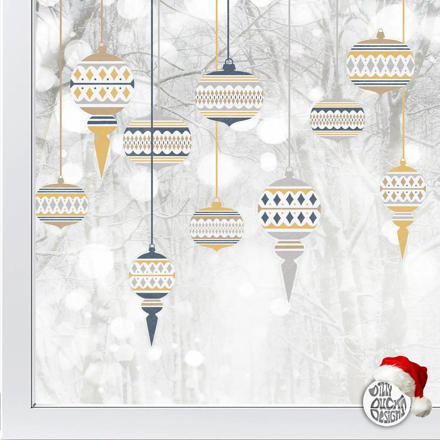 Decal 10 Moroccan Christmas Bauble Window Decals - Blue/Mustard Dizzy Duck Designs