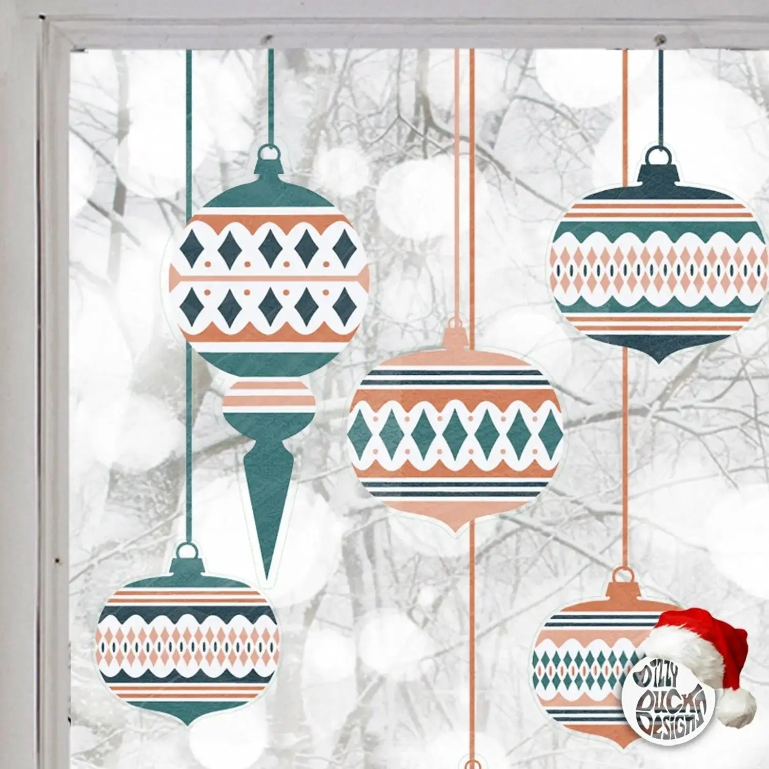 10 Moroccan Christmas Bauble Window Decals - Blue/Orange