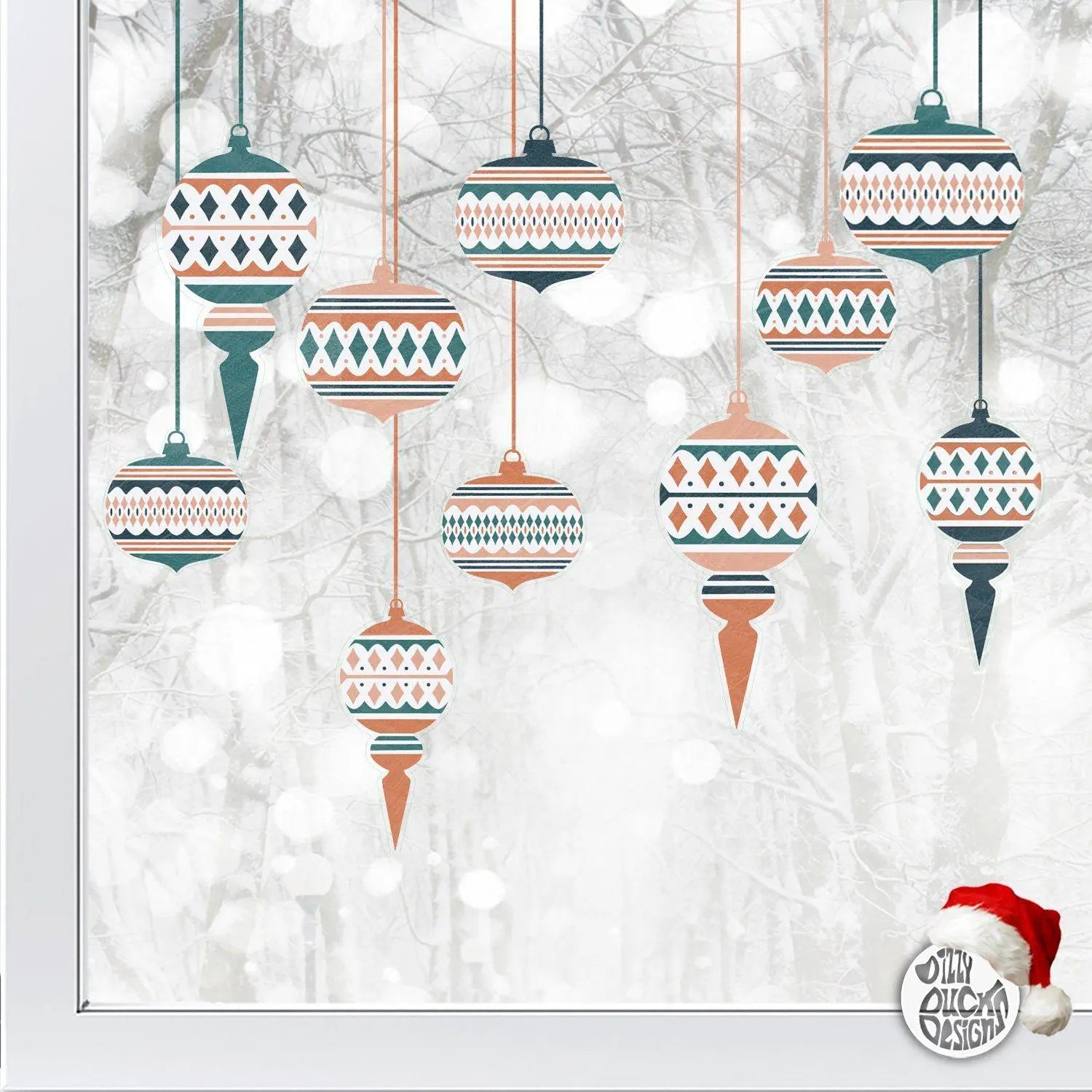 Decal 10 Moroccan Christmas Bauble Window Decals - Blue/Orange Dizzy Duck Designs