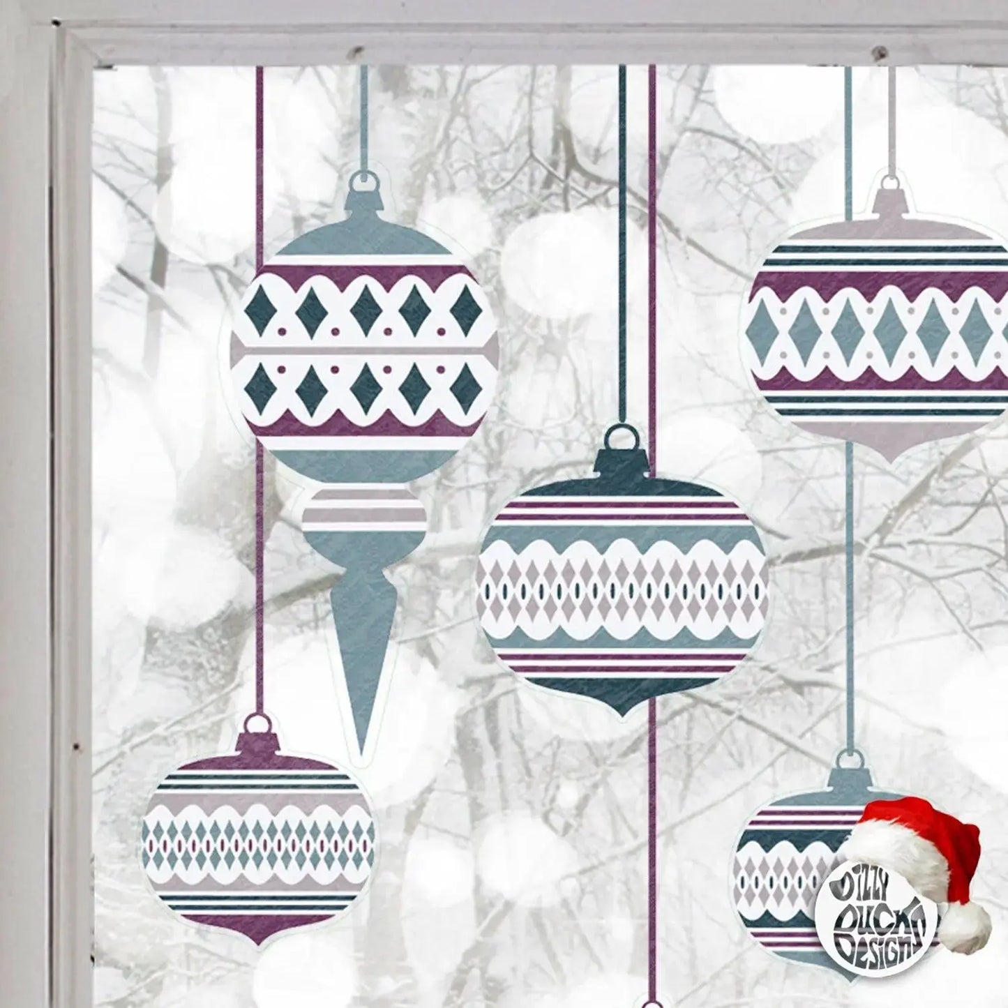 Decal 10 Moroccan Christmas Bauble Window Decals - Blue/Purple Dizzy Duck Designs
