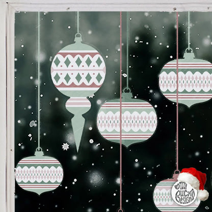 Decal 10 Moroccan Christmas Bauble Window Decals - Pink/Green Dizzy Duck Designs