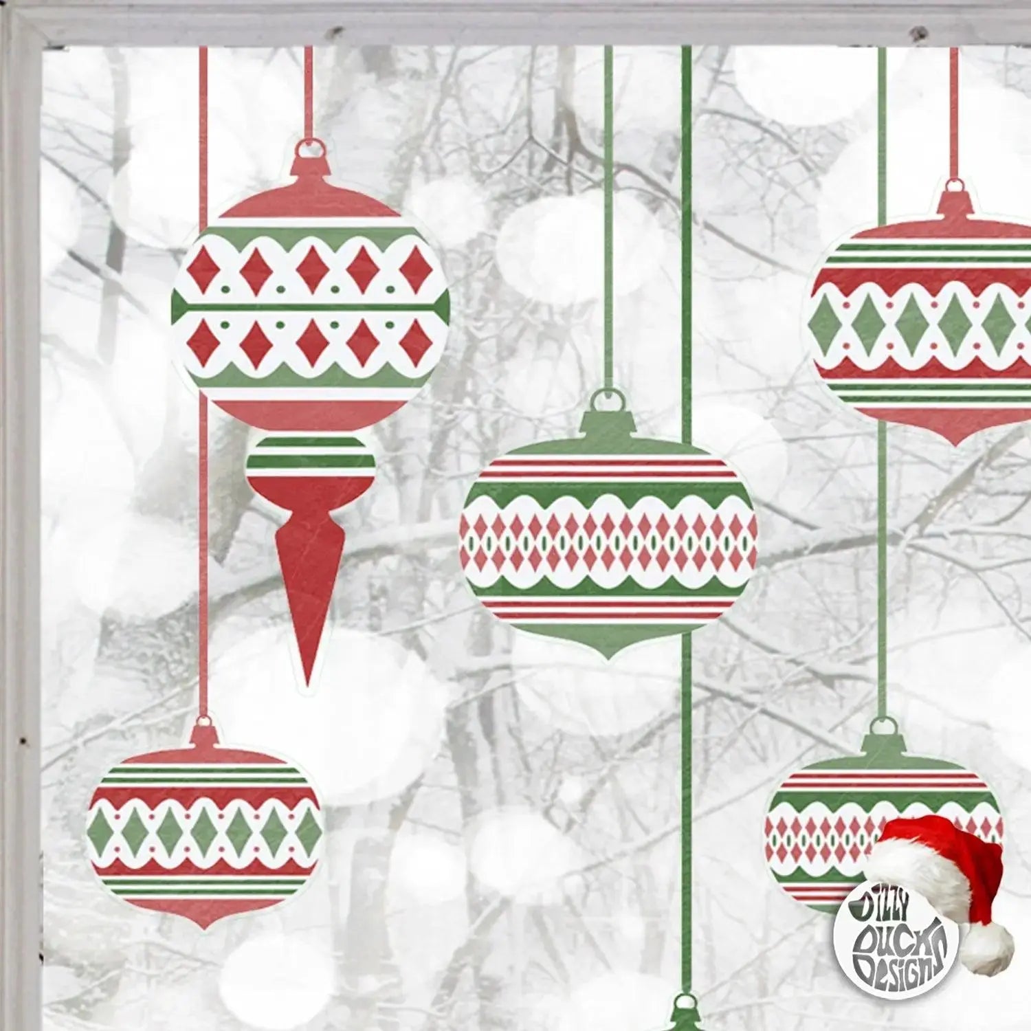 Decal 10 Moroccan Christmas Bauble Window Decals - Red/Green Dizzy Duck Designs