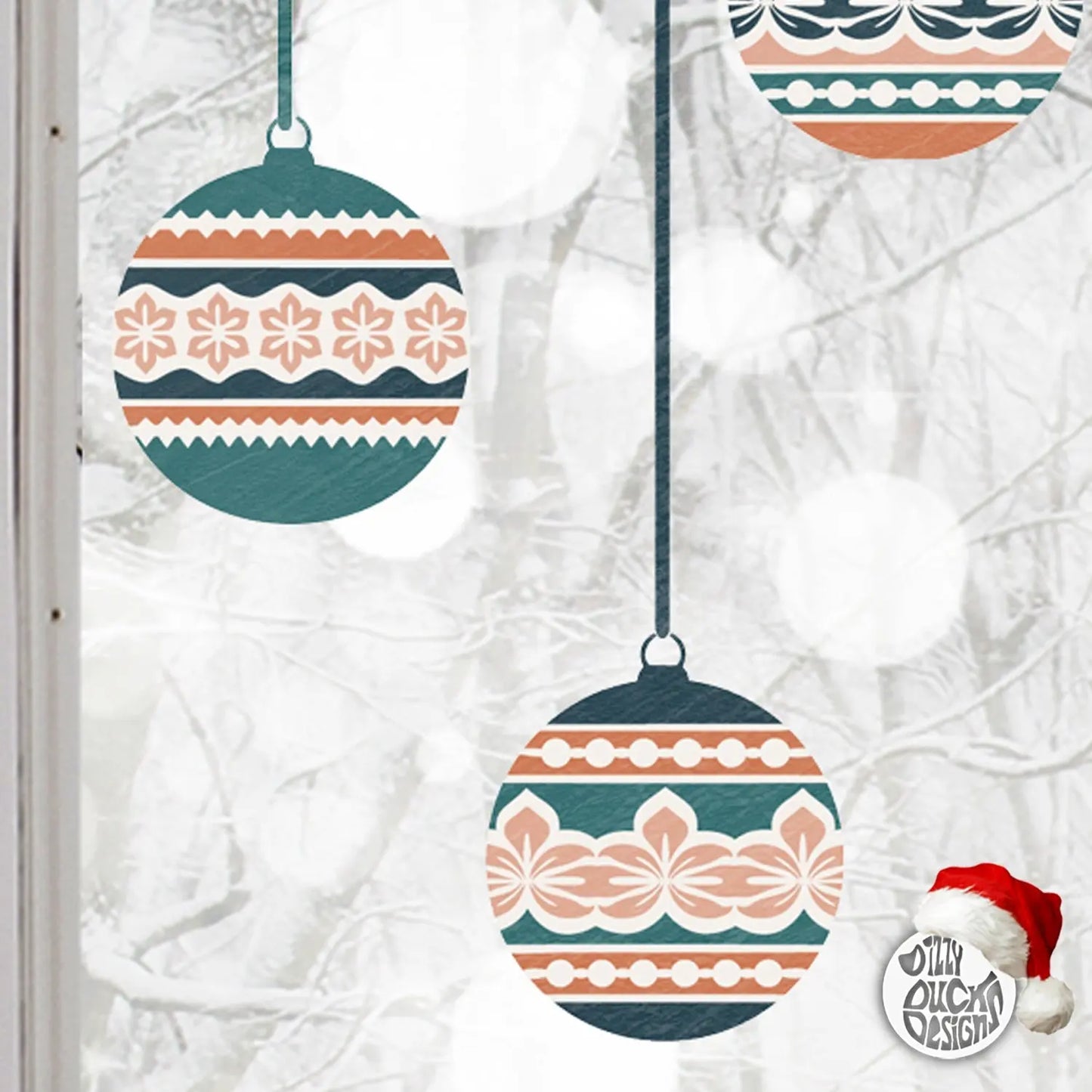 Decal 10 Nordic Christmas Bauble Window Decals - Blue/Orange Dizzy Duck Designs