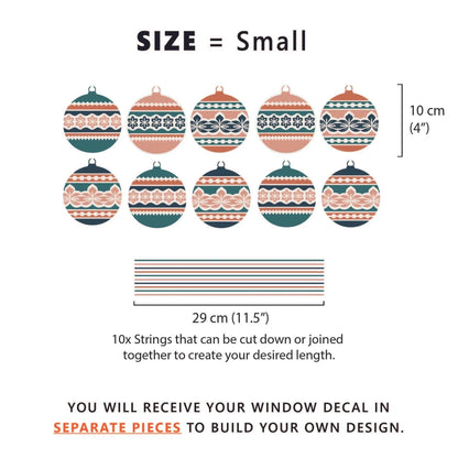 Decal 10 Nordic Christmas Bauble Window Decals - Blue/Orange Dizzy Duck Designs