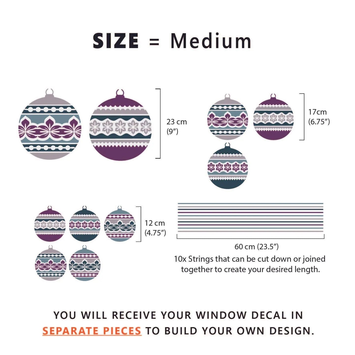 Decal 10 Nordic Christmas Bauble Window Decals - Blue/Purple Dizzy Duck Designs