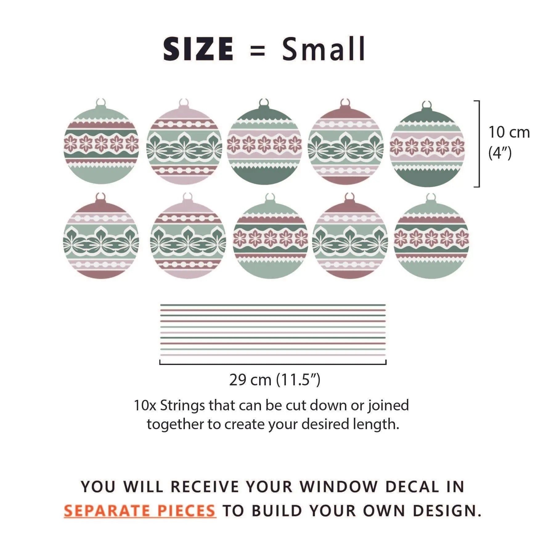 Decal 10 Nordic Christmas Bauble Window Decals - Pink/Green Dizzy Duck Designs