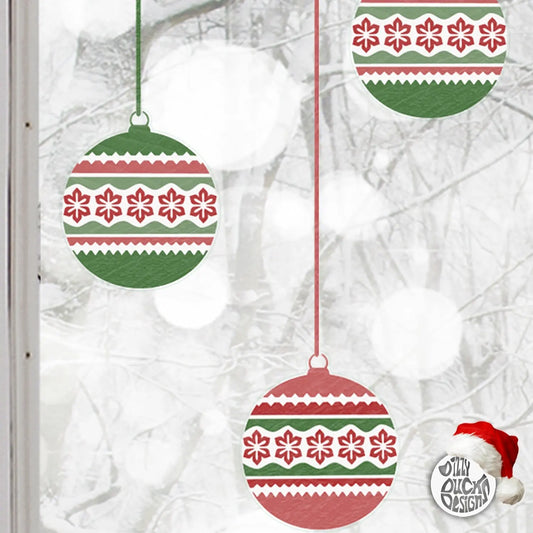 Decal 10 Nordic Christmas Bauble Window Decals - Red/Green Dizzy Duck Designs