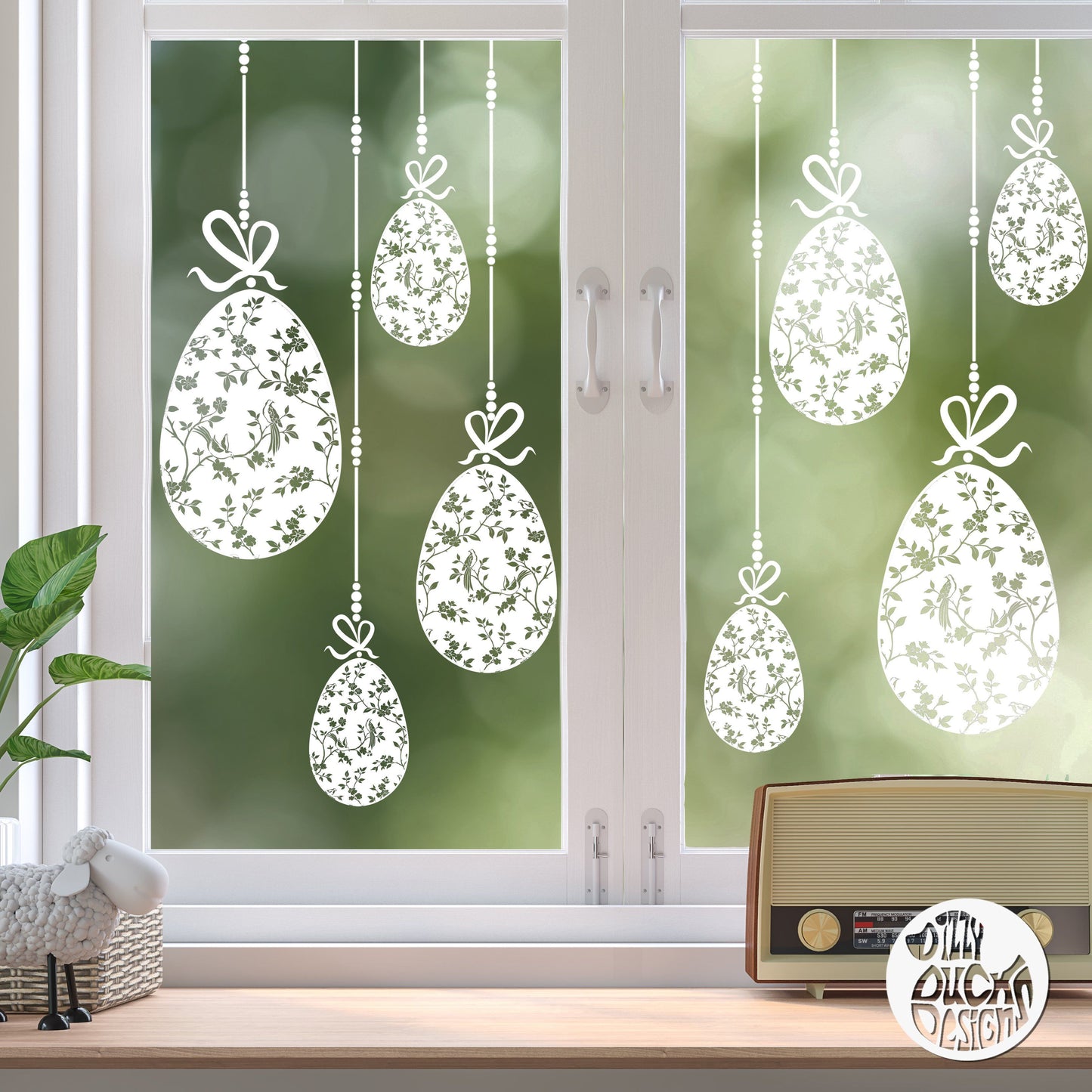 Decal 10 x Chinoiserie Easter Egg Window Decals - White Dizzy Duck Designs