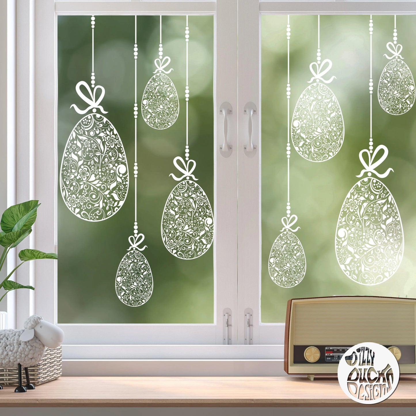 Decal 10 x Floral Easter Egg Window Decals - Clear Dizzy Duck Designs