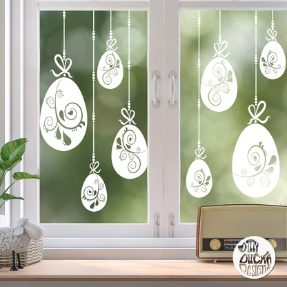 Decal 10 x Swirl Easter Egg Window Decals - White Dizzy Duck Designs