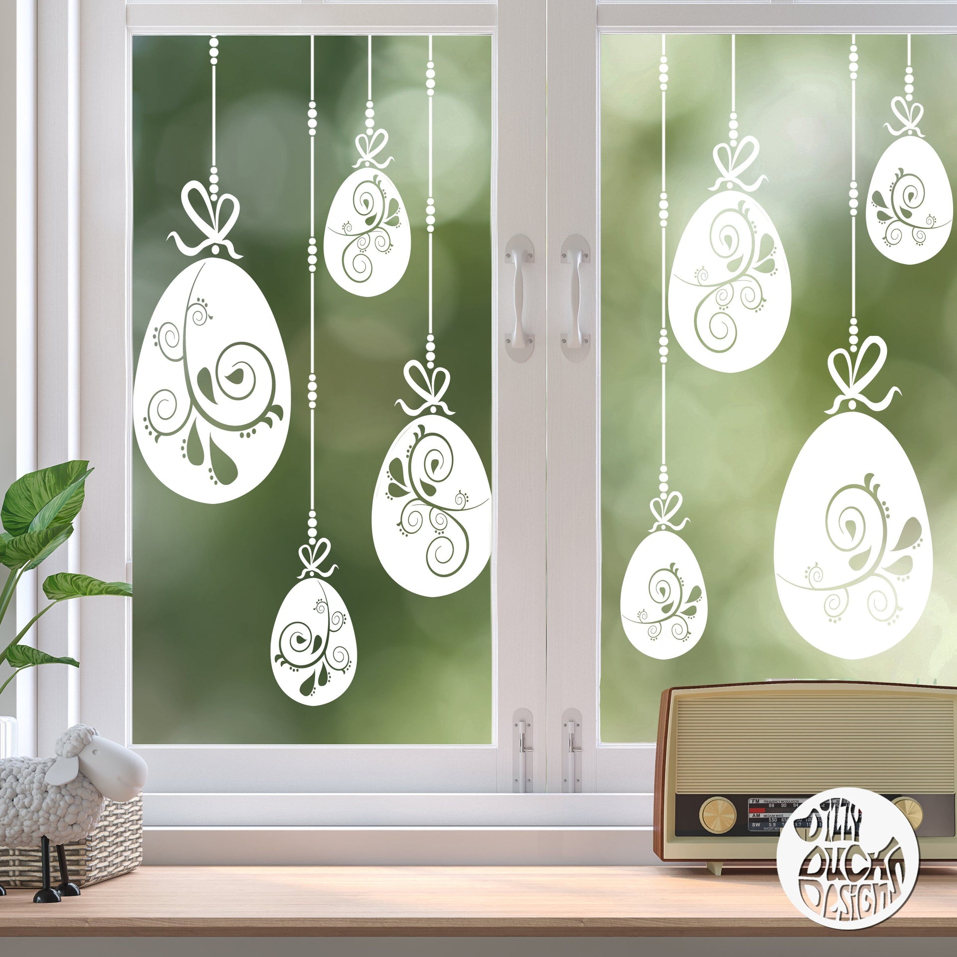 10 x Swirl Easter Egg Window Decals - White