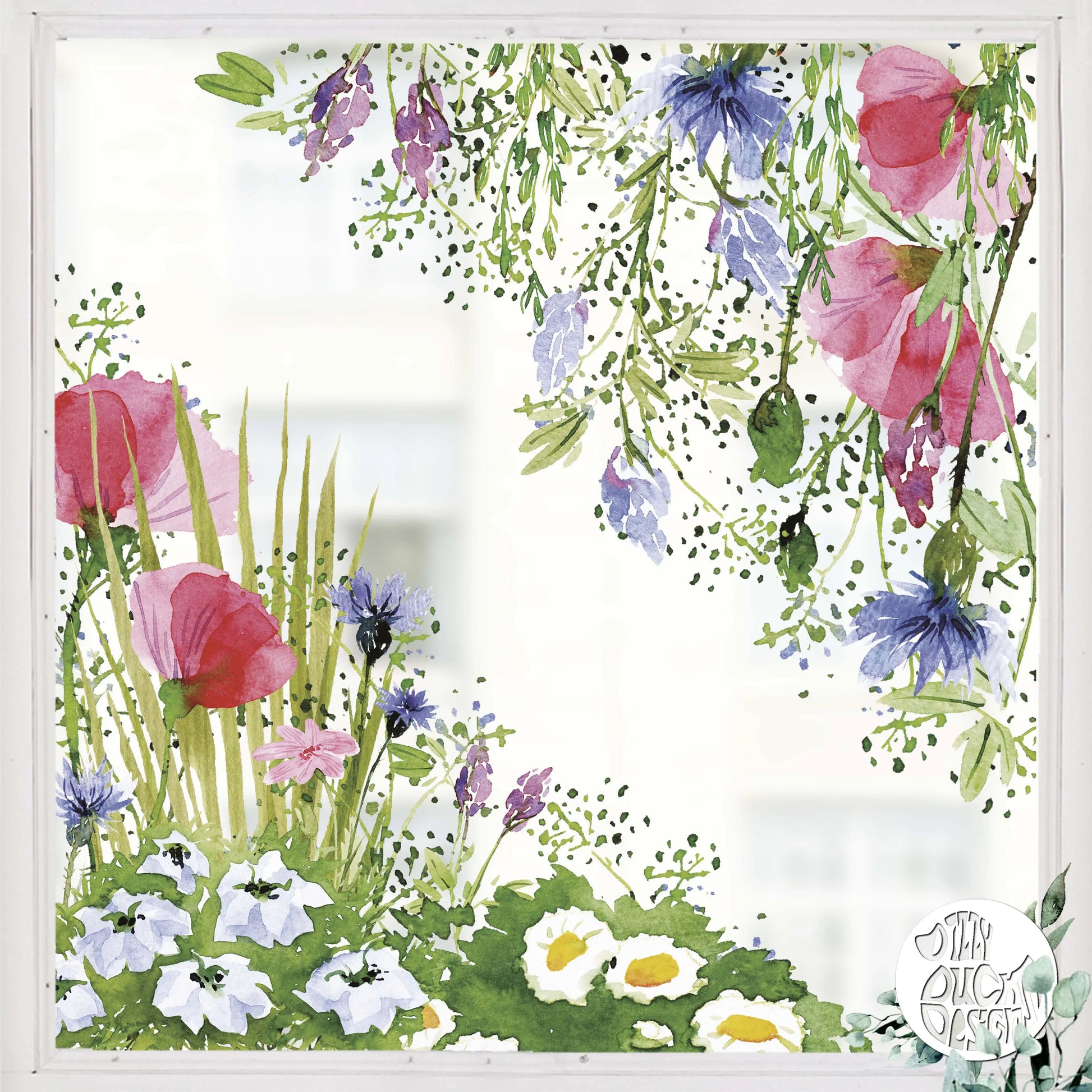 Decal 2x Watercolour Meadow Flowers Window Decal Corners Dizzy Duck Designs