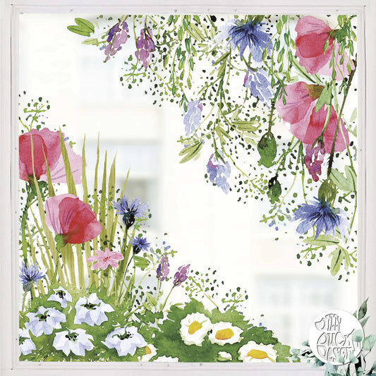 Decal 2x Watercolour Meadow Flowers Window Decal Corners Dizzy Duck Designs