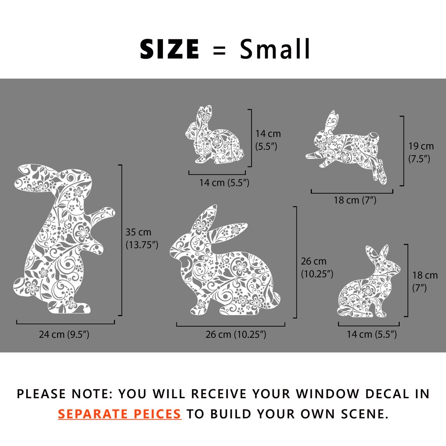 Decal 5 x Bunny Window Decals - Floral White Dizzy Duck Designs