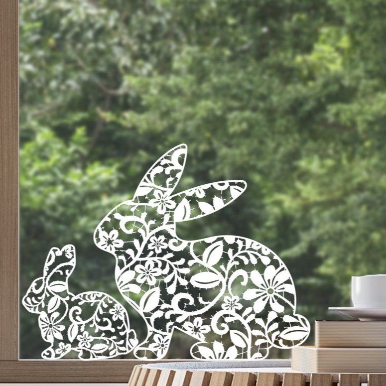 Decal 5 x Bunny Window Decals - Lace Clear Dizzy Duck Designs