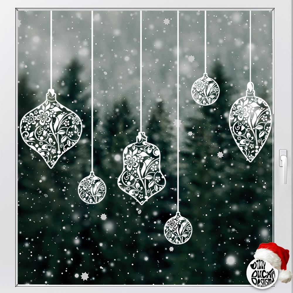 Decal 6 x Floral Baubles Christmas Window Decals Dizzy Duck Designs