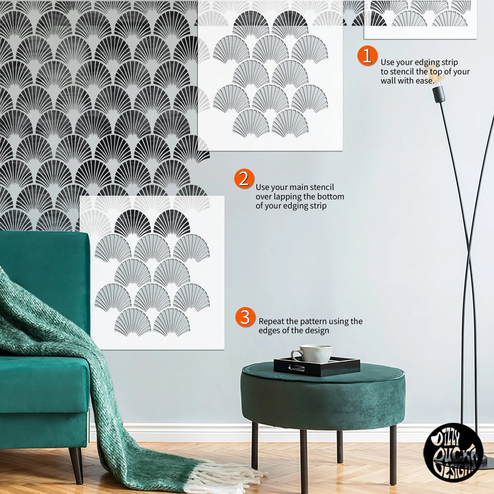 ART DECO FAN Wall Stencil Dizzy Duck Designs