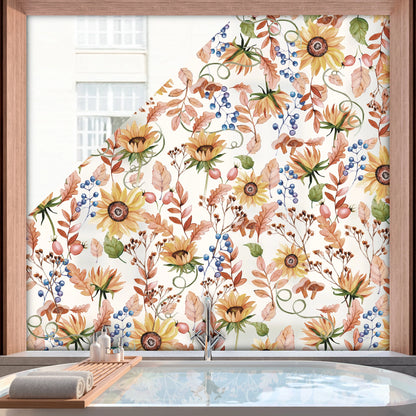 Privacy Window Autumn Sunflower Privacy Frosted Window Panel Dizzy Duck Designs