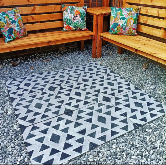Aztec Patio Stencil - Square Slabs - Dizzy Duck Designs
