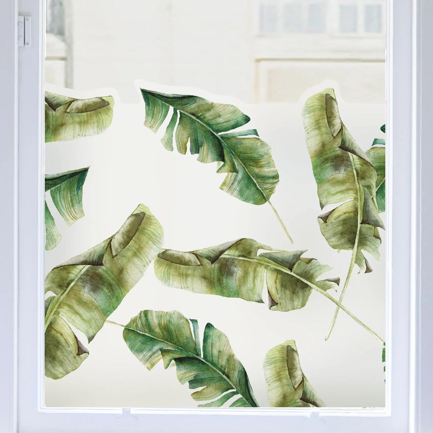Privacy Window Banana Leaf Tropical Frosted Window Privacy Border Dizzy Duck Designs