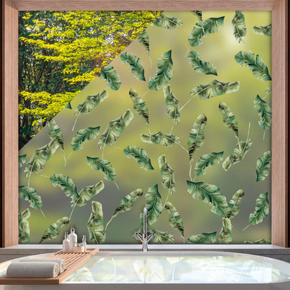 Privacy Window Banana Leaf Tropical Privacy Frosted Window Panel Dizzy Duck Designs