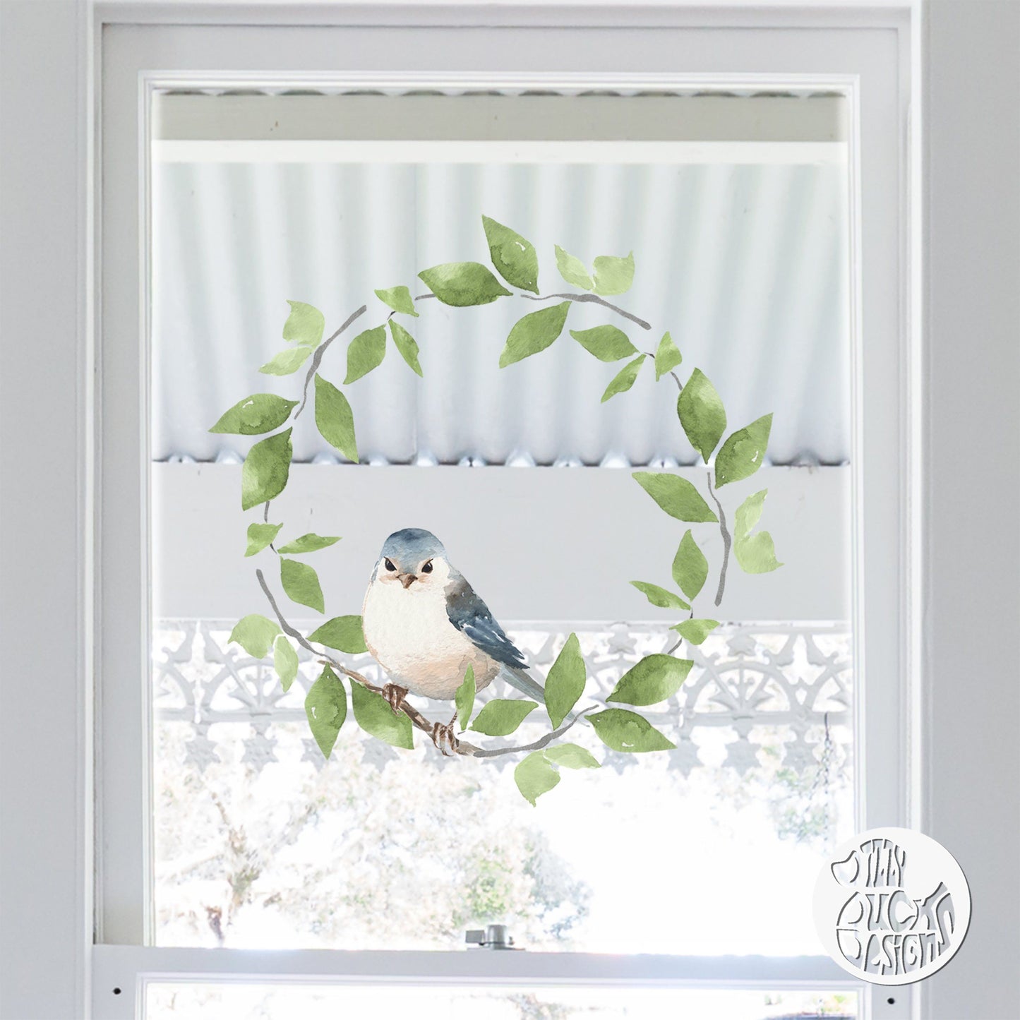 Decal Blue Bird Wreath Window Decal Dizzy Duck Designs