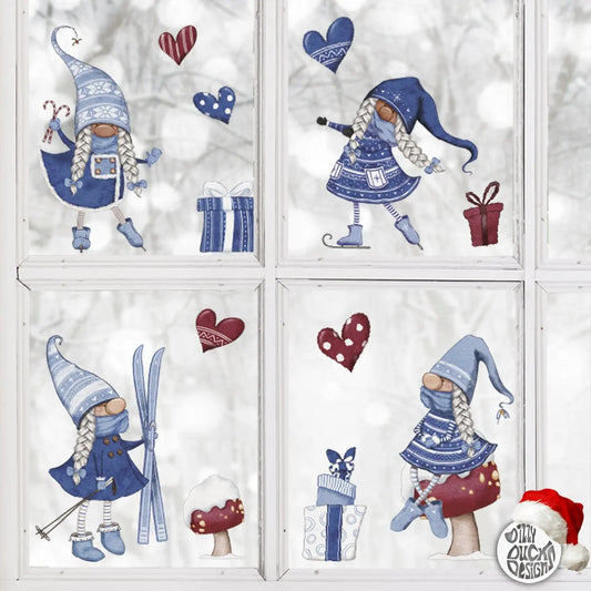 Decal Blue Girl Gnome Window Decal Set Dizzy Duck Designs