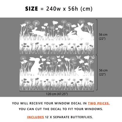Decal Bunny Meadow Border Window Decal - Tall Dizzy Duck Designs