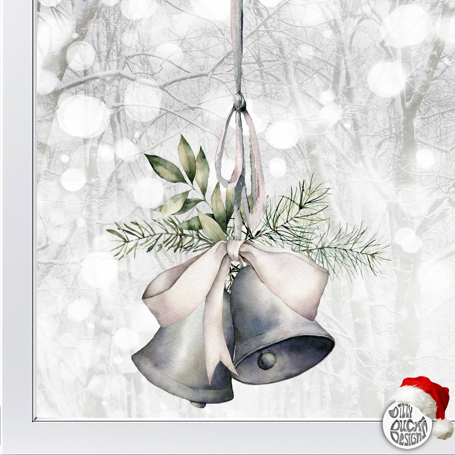 Decal Christmas Bells & Bow Window Decal Dizzy Duck Designs