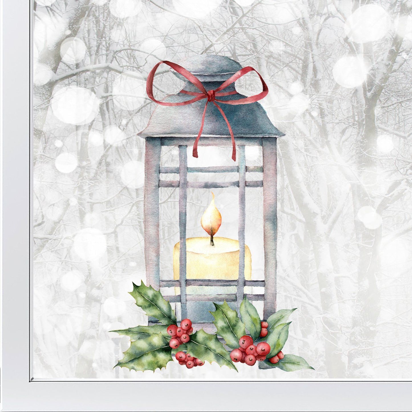 Decal Christmas Lantern & Holly Window Decal Dizzy Duck Designs
