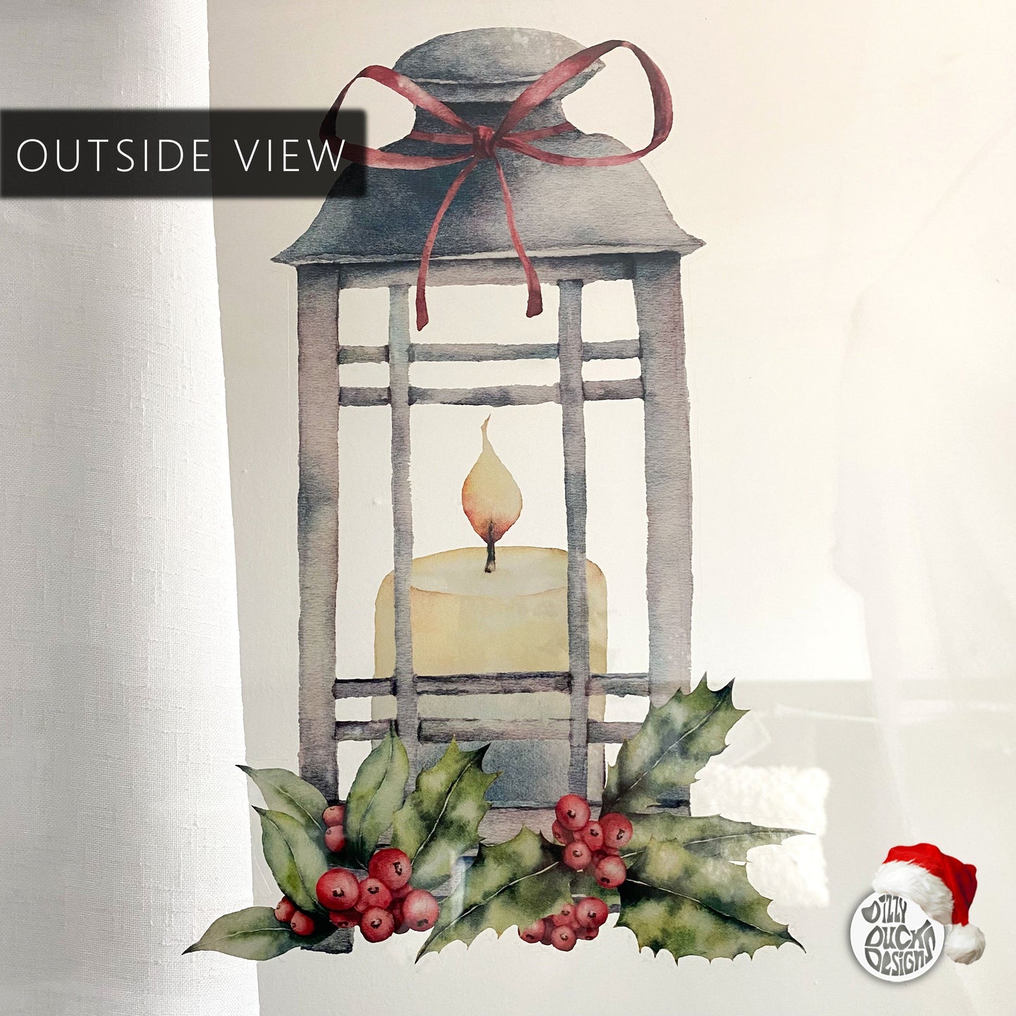 Decal Christmas Lantern & Holly Window Decal Dizzy Duck Designs