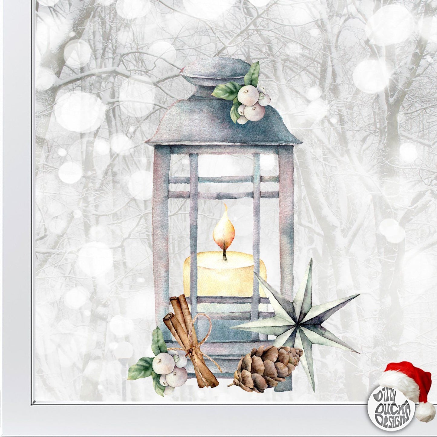 Decal Christmas Lantern & Star Window Decal Dizzy Duck Designs