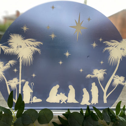 Decal Christmas Nativity Circle Window Decal - Blue Dizzy Duck Designs