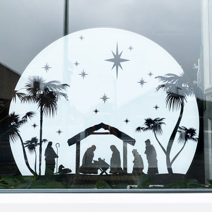 Decal Christmas Nativity Circle Window Decal - White Dizzy Duck Designs