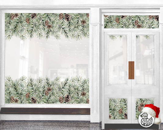 Decal Christmas Pine Border Shop Window Decal Dizzy Duck Designs