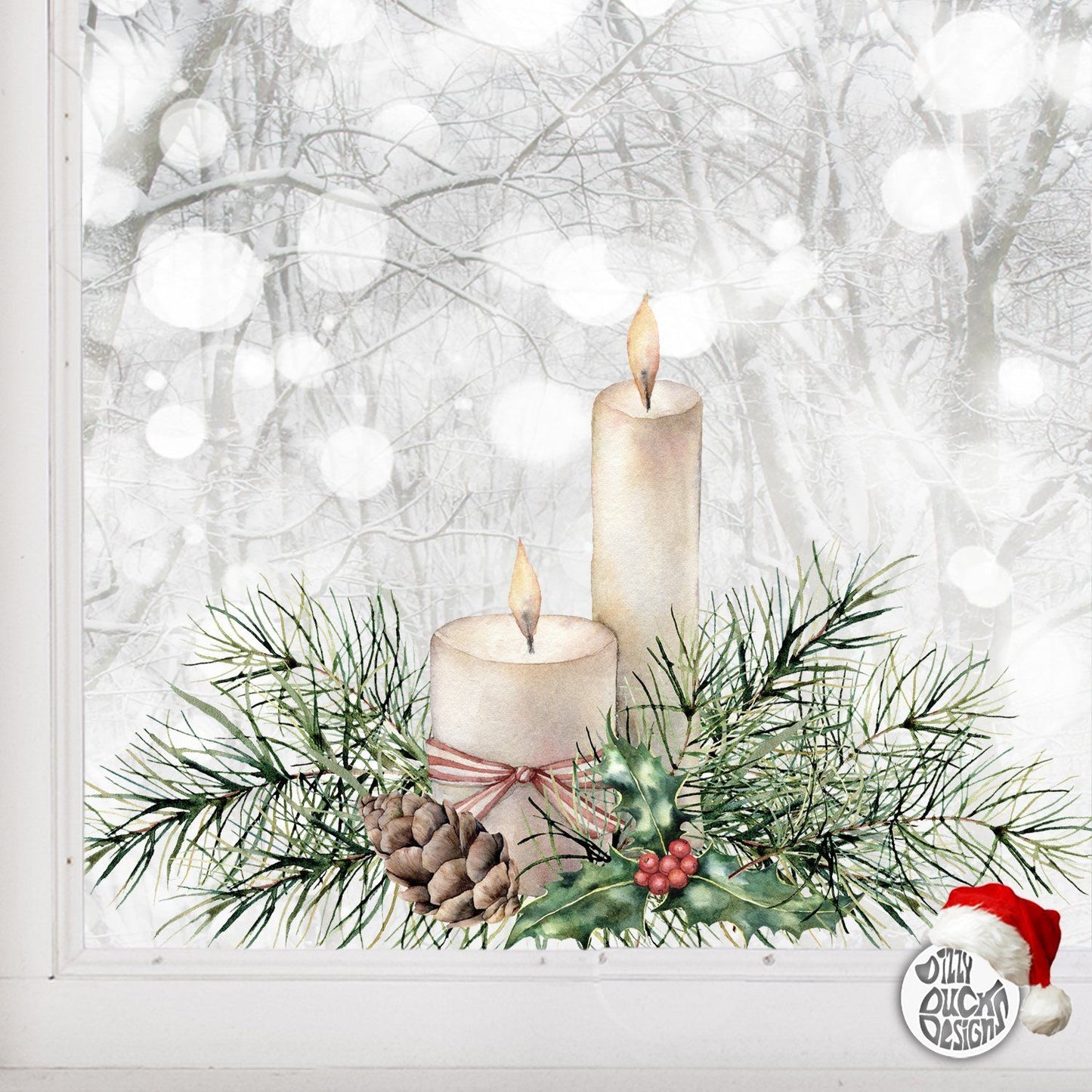 Decal Christmas Pine Candle Window Decal Dizzy Duck Designs
