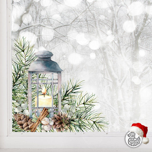 Decal Christmas Pine Lantern Corner Window Decal Dizzy Duck Designs