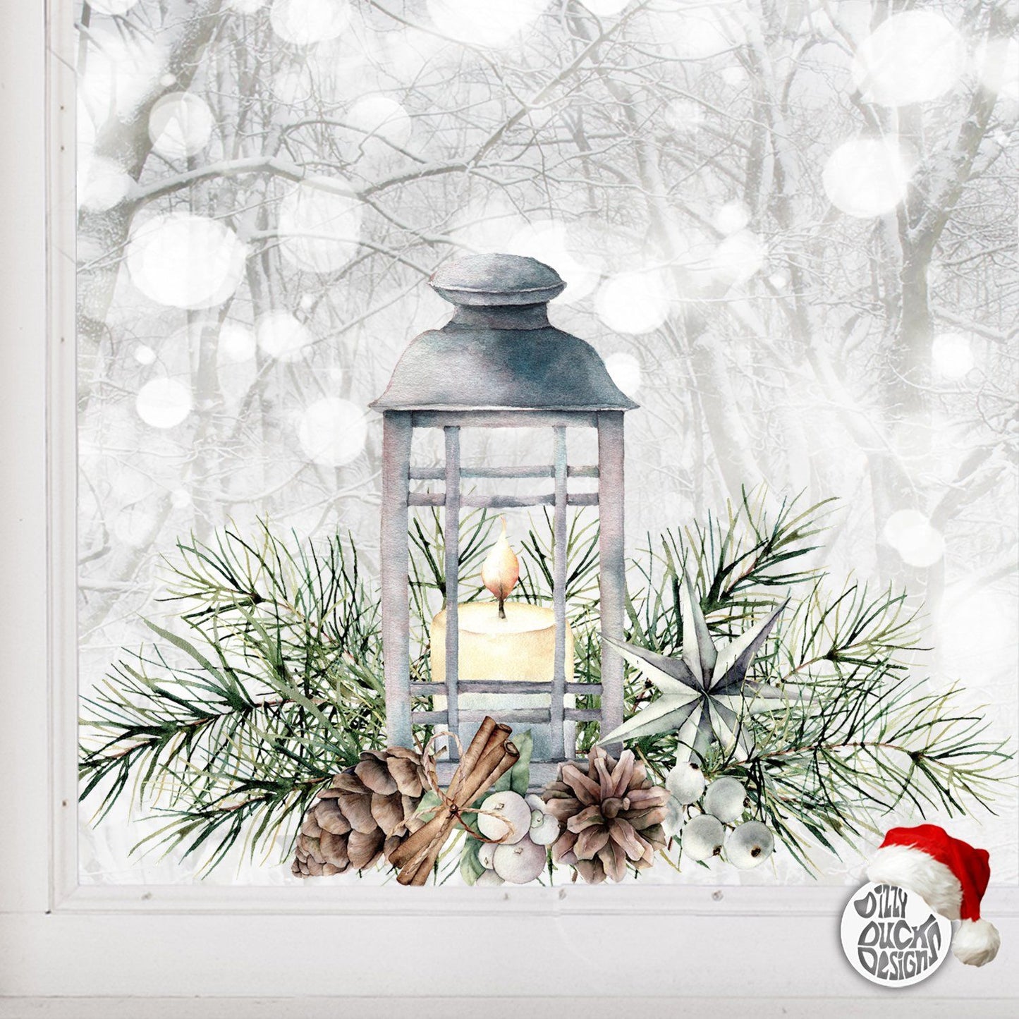 Decal Christmas Pine Lantern Window Decal Dizzy Duck Designs