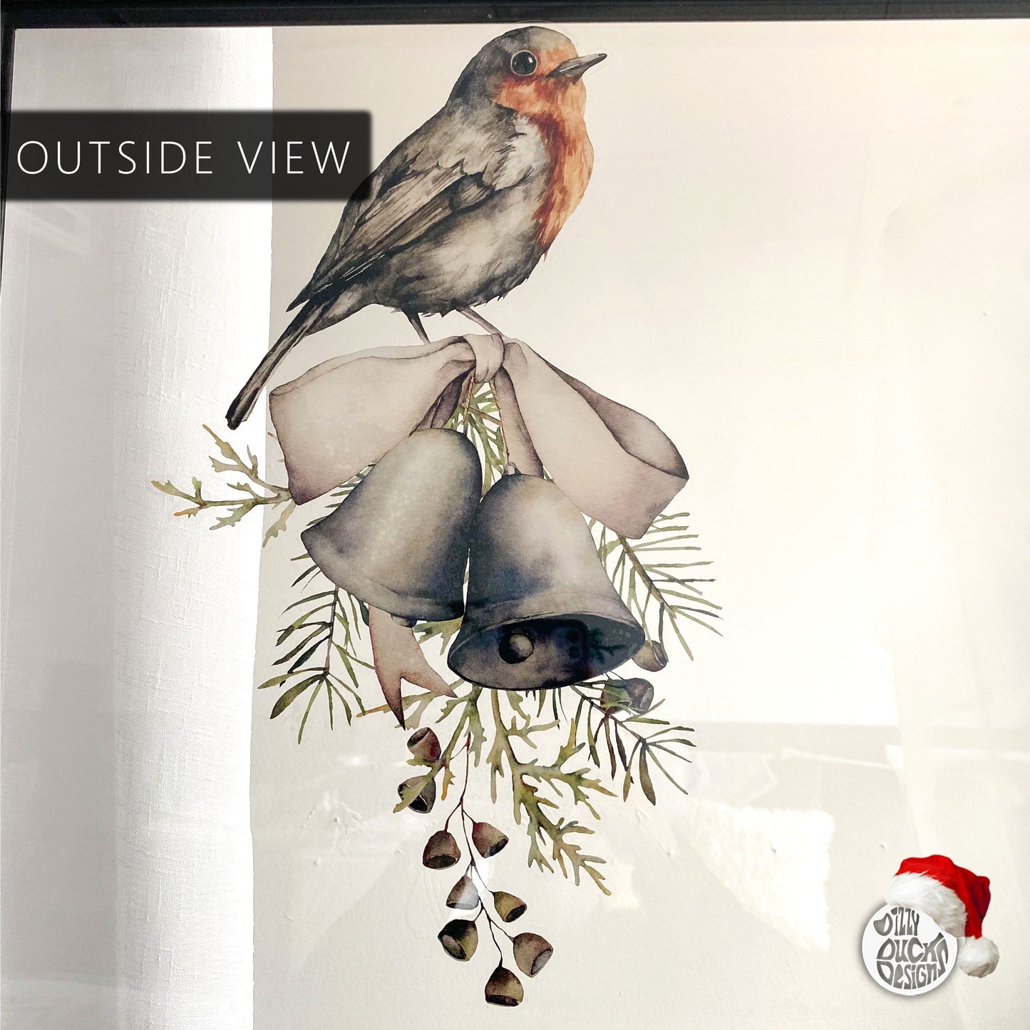Decal Christmas Robin On Bells Window Decal Dizzy Duck Designs