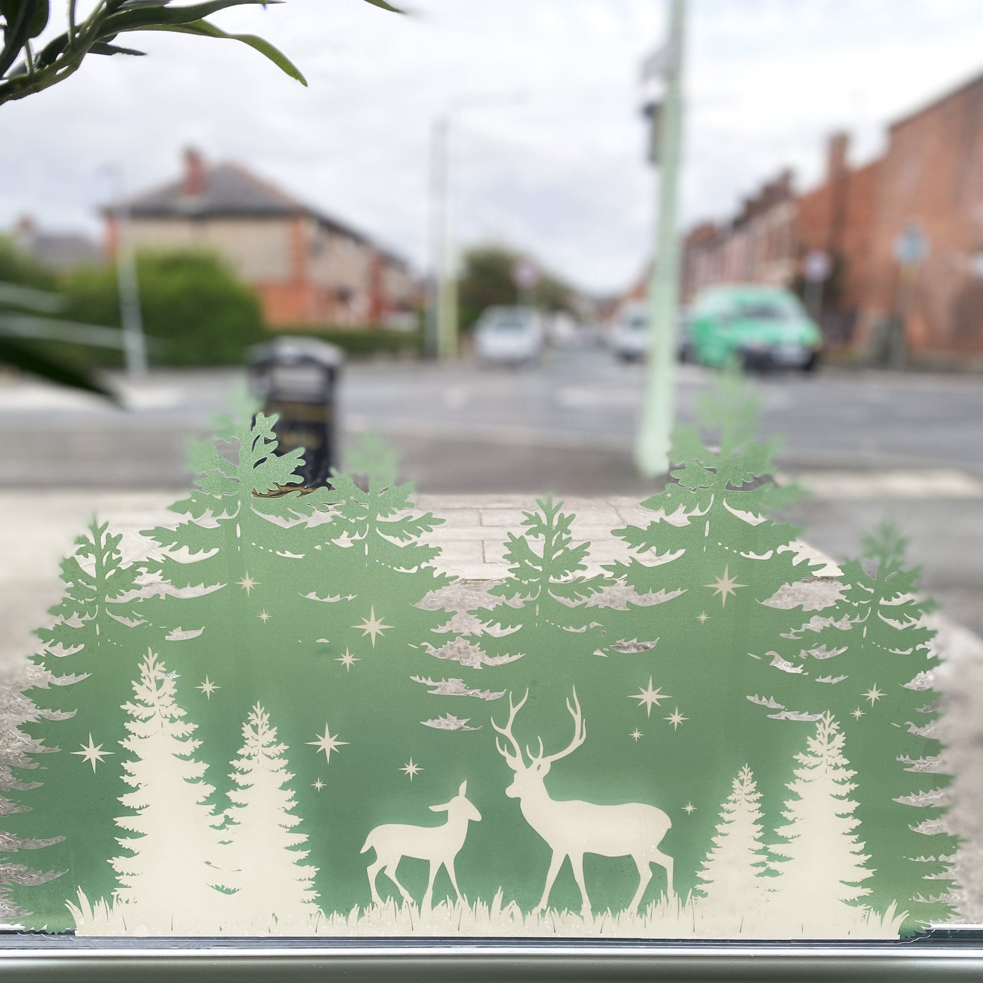 Decal Christmas Trees & Stag Window Decal - Green Dizzy Duck Designs