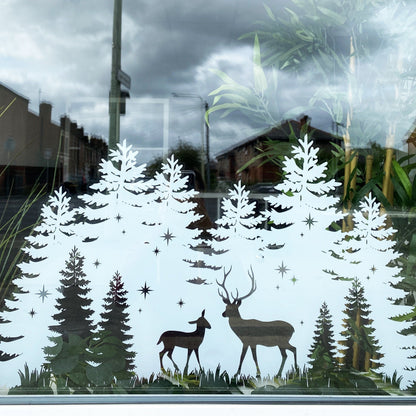 Decal Christmas Trees & Stag Window Decal - White Dizzy Duck Designs