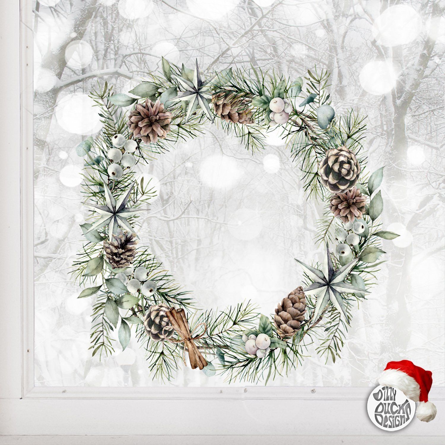 Decal Chrsitmas Pine Cone Wreath Window Decal Dizzy Duck Designs