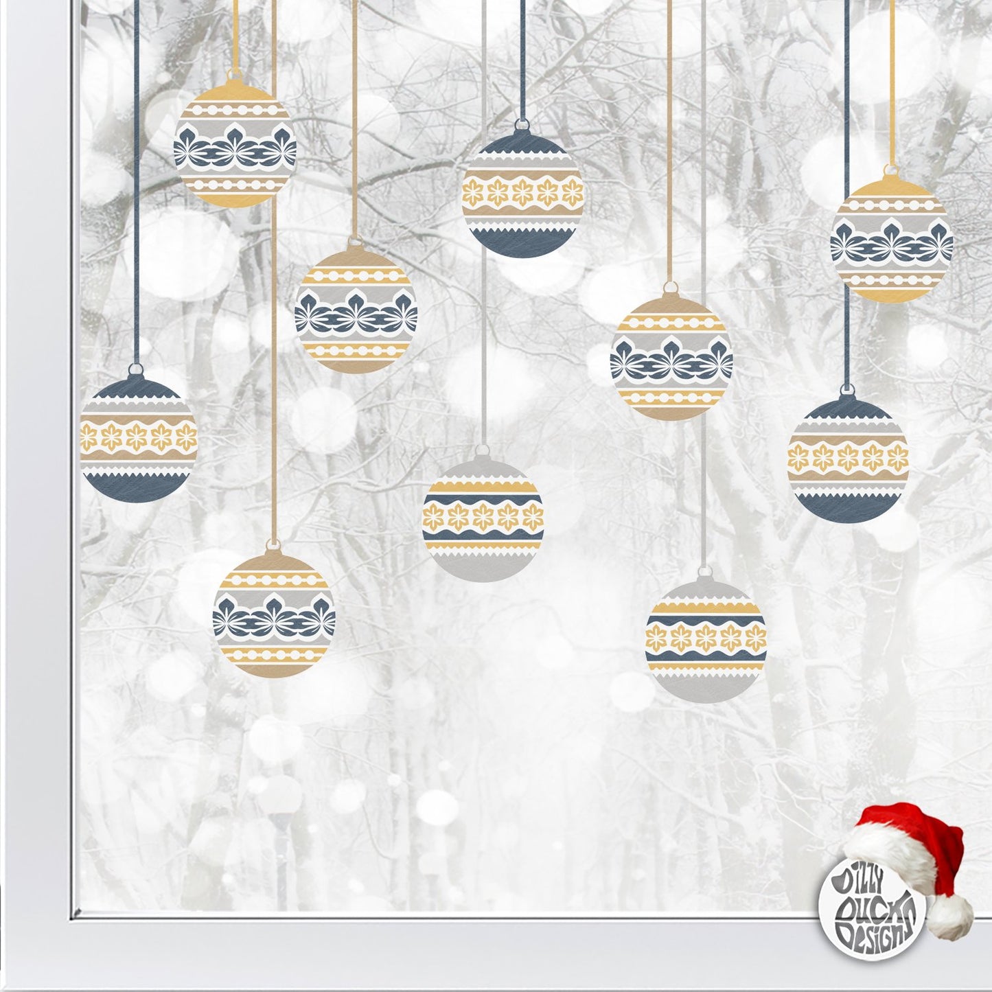 Decal Copy of 10 Nordic Christmas Bauble Window Decals - Blue/Orange Dizzy Duck Designs