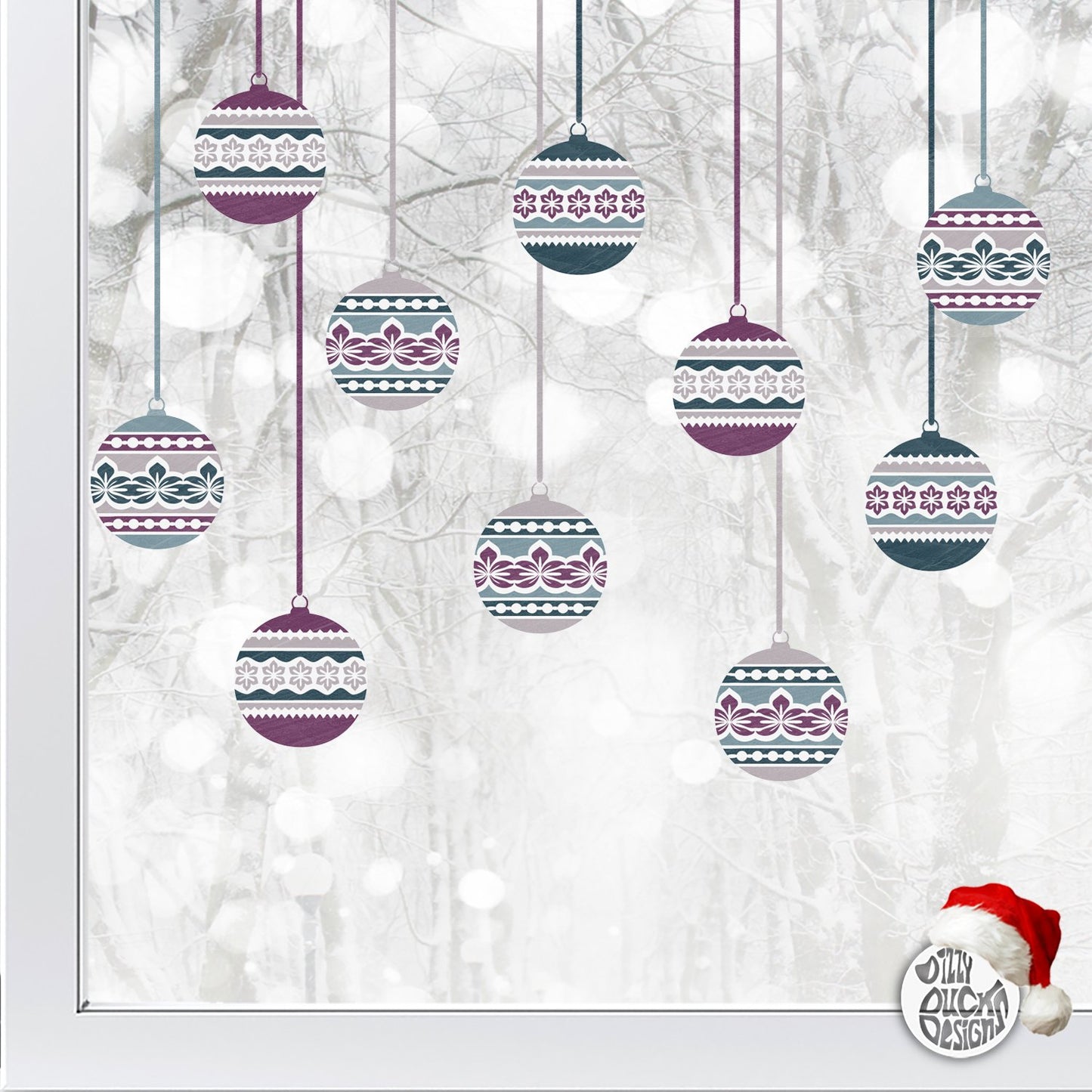 Decal Copy of 10 Nordic Christmas Bauble Window Decals - Boho Dizzy Duck Designs