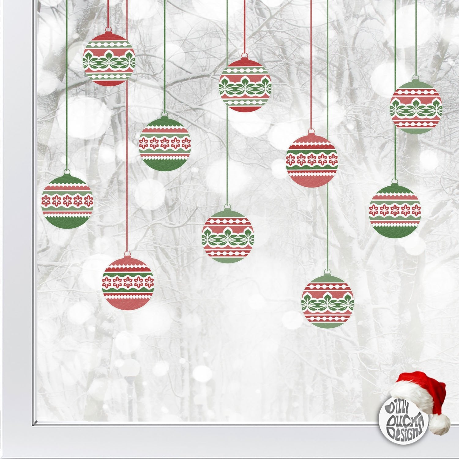Decal Copy of Christmas Bauble Window Decals - Red Dizzy Duck Designs