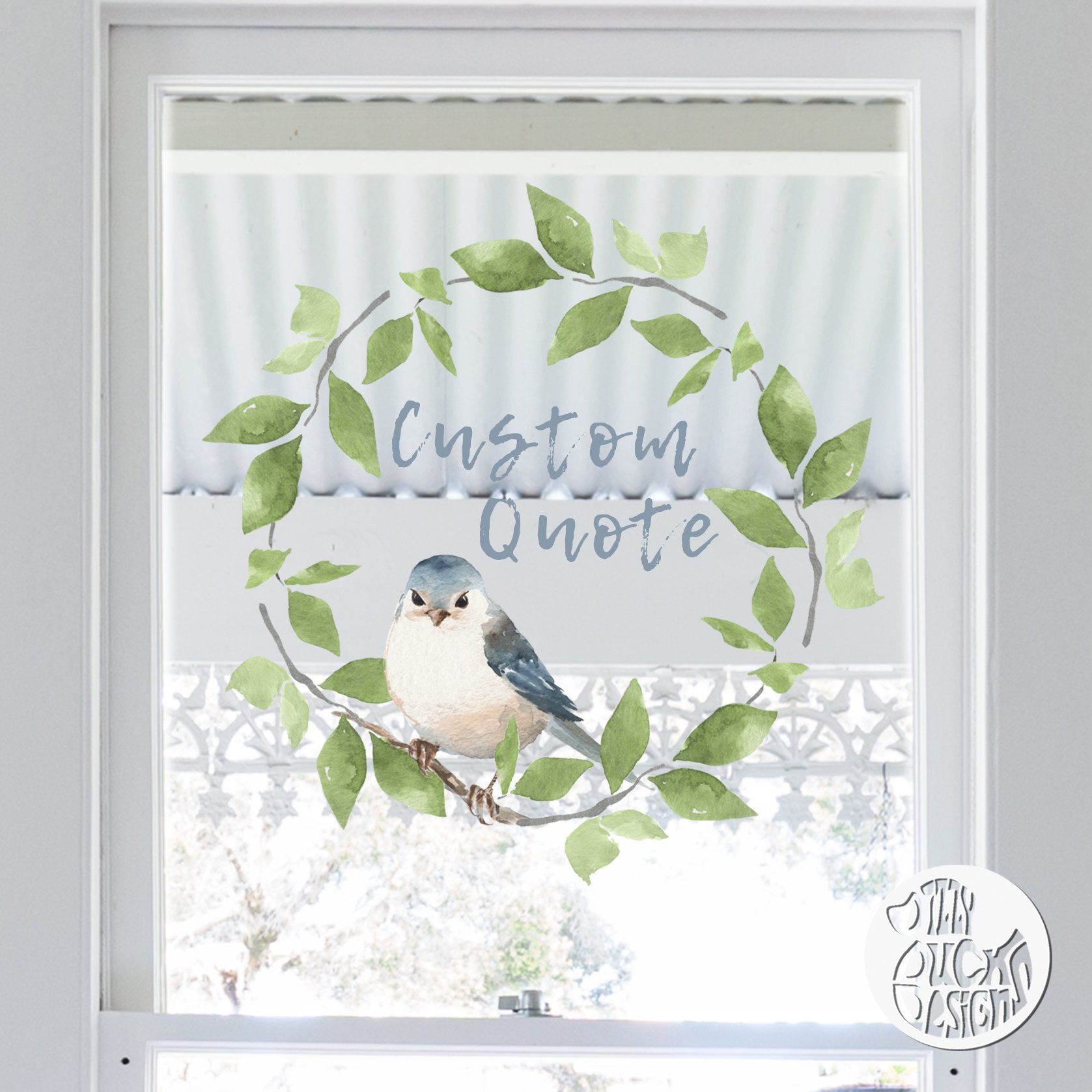 Decal Custom Quote Blue Bird Wreath Window Decal Dizzy Duck Designs